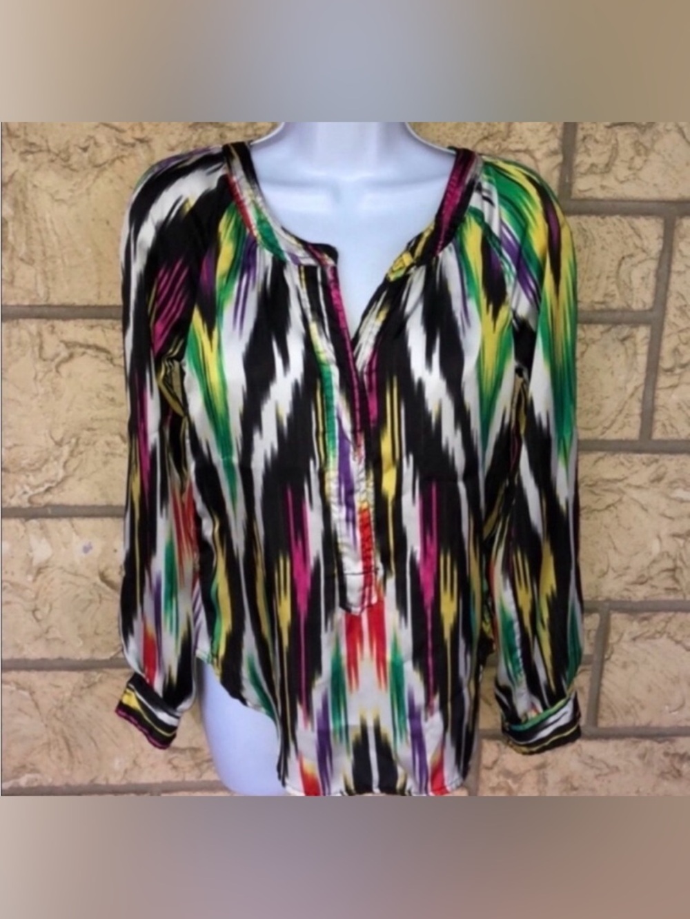 Patterson J Kincaid Blouse Top watercolor Size XS Loose fit Tropical